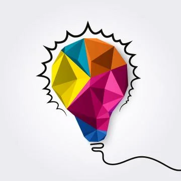 Polygonal light bulb with rays shine as creative idea concept. Vector. Illustrazione stock