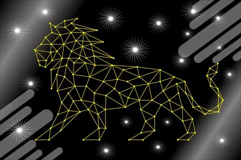 Polygonal Lion Constellation Vector Illustration in Night Sky JPG-EPS Stock Illustration