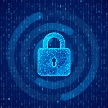 Polygonal lock on binary code background. Protection concept of digital and t イラスト素材