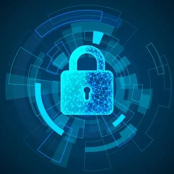 Polygonal lock design. Digital data protect or secure concept. Security and p Stock Illustration