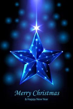 Polygonal Low Poly Blue Christmas Star with Futuristic Neon Glow Stock Illustration