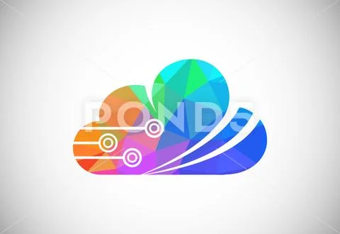 Polygonal low poly cloud computing logo. Colorful abstract triangles style .. Stock Illustration