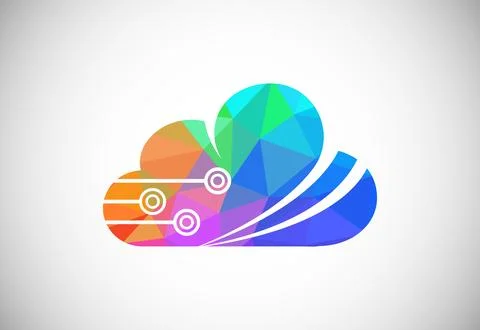 Polygonal low poly cloud computing logo. Colorful abstract triangles style .. イラスト素材