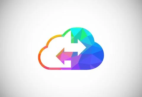 Polygonal low poly cloud computing logo. Colorful abstract triangles style .. 스톡 일러스트