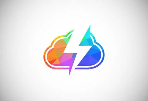Polygonal low poly cloud computing logo. Colorful abstract triangles style .. 스톡 일러스트