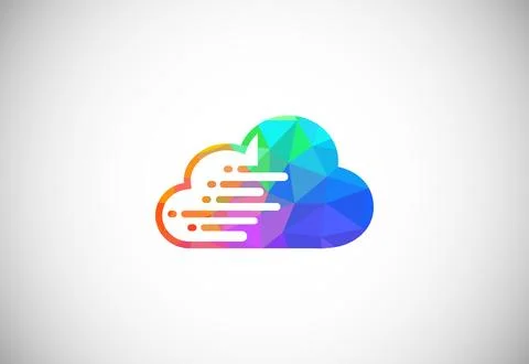 Polygonal low poly cloud computing logo. Colorful abstract triangles style .. Illustrazione stock