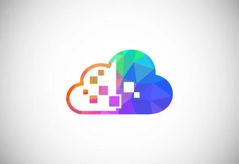 Polygonal low poly cloud computing logo. Colorful abstract triangles style .. 스톡 일러스트