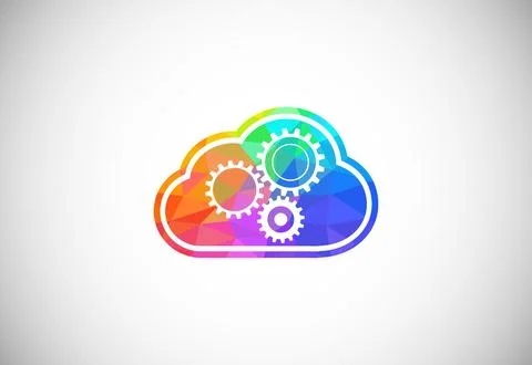 Polygonal low poly cloud computing logo. Colorful abstract triangles style .. Illustrazione stock