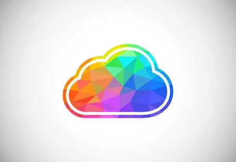 Polygonal low poly cloud computing logo. Colorful abstract triangles style .. Stock Illustration
