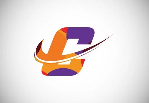 Polygonal low poly letter C with a swoosh logo. Modern vector logotype for .. Illustrazione stock