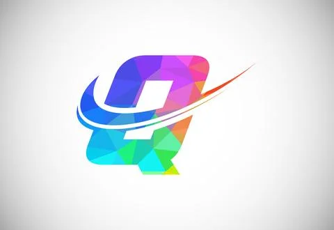 Polygonal low poly letter Q with a swoosh logo. Modern vector logotype for .. Illustrazione stock