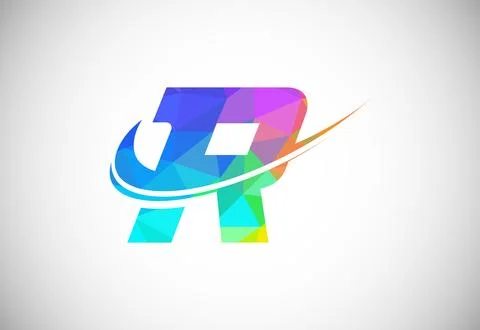 Polygonal low poly letter R with a swoosh logo. Modern vector logotype for .. Illustrazione stock