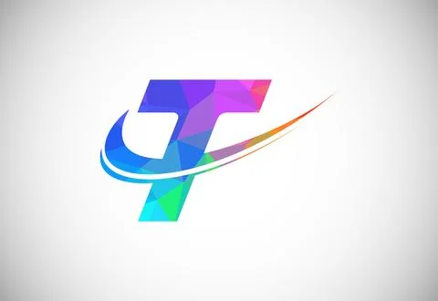 Polygonal low poly letter T with a swoosh logo. Modern vector logotype for .. Illustrazione stock