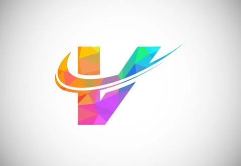 Polygonal low poly letter V with a swoosh logo. Modern vector logotype for .. Illustrazione stock