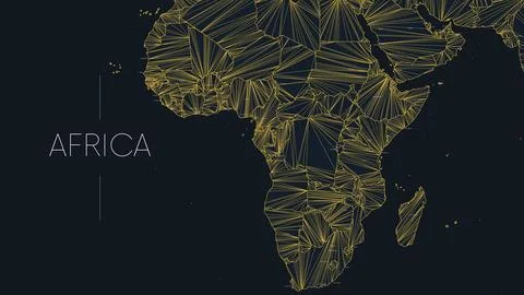Polygonal map of the African continent with nodes linked by lines, vector glo Stock Illustration
