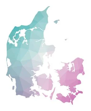 Polygonal map of Denmark. Geometric illustration of the country in emerald .. Illustrazione stock
