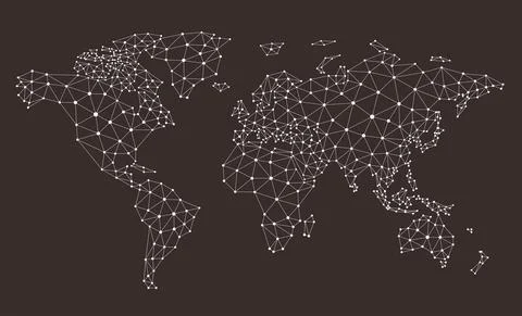 Polygonal map. Digital globe earth, Polygons maps, World wide internet networ Stock-Illustration