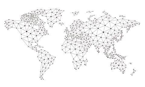 Polygonal map. Digital globe earth, Polygons maps, World wide internet networ Stock Illustration