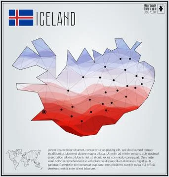 Polygonal map of Iceland with gradient inside and map of the world. Stock Illustration