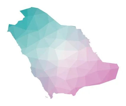Polygonal map of Saudi Arabia. Geometric illustration of the country in eme.. Stock Illustration