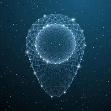 Polygonal maps pin. Mesh low poly location road pointer. Vector wireframe sign Stock Illustration