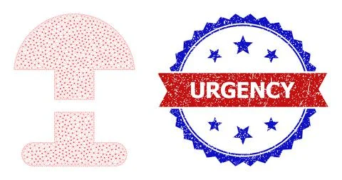 Polygonal Mesh Alarm Button Icon and Textured Bicolor Urgency Seal 스톡 일러스트