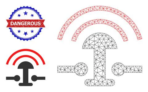 Polygonal Mesh Alarm Button Ring Icon and Distress Bicolor Dangerous Seal Stock Illustration