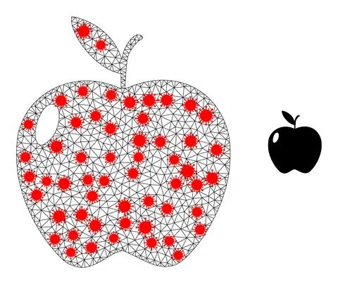 Polygonal Mesh Apple Fruit Icon with Infection Nodes Illustrazione stock
