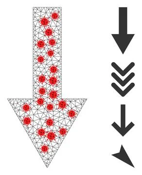 Polygonal Mesh Arrow Down Pictogram with Infection Elements Stock Illustration