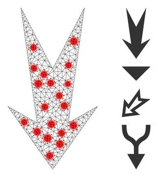Polygonal Mesh Arrow Down Pictogram with Coronavirus Nodes Stock Illustration