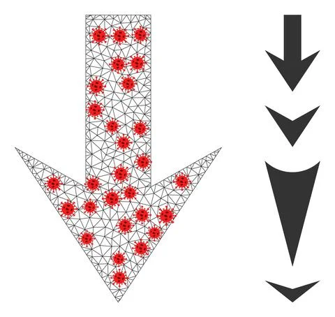 Polygonal Mesh Arrow Down Pictogram with Infection Centers Stock Illustration