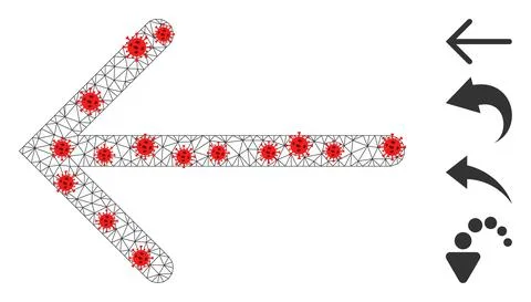Polygonal Mesh Arrow Left Icon with Infectious Nodes Stock Illustration