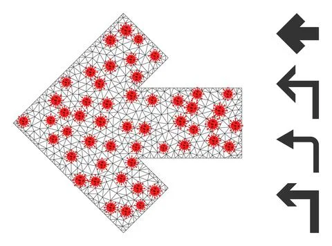 Polygonal Mesh Arrow Left Pictogram with Virus Nodes Stock Illustration