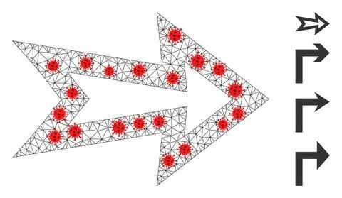 Polygonal Mesh Arrow Right Icon with Virus Nodes Stock Illustration
