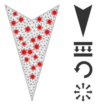 Polygonal Mesh Arrowhead Down Pictogram with Coronavirus Nodes Stock Illustration