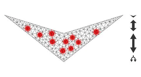 Polygonal Mesh Arrowhead Down Pictogram with Pathogen Centers Stock Illustration