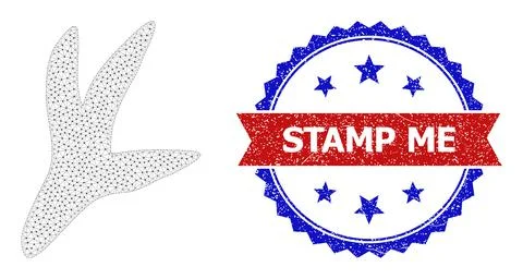 Polygonal Mesh Bird Step Icon and Distress Bicolor Stamp Me Stamp Seal Illustrazione stock