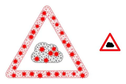 Polygonal Mesh Cloud Warning Pictogram with Pathogen Nodes Illustrazione stock
