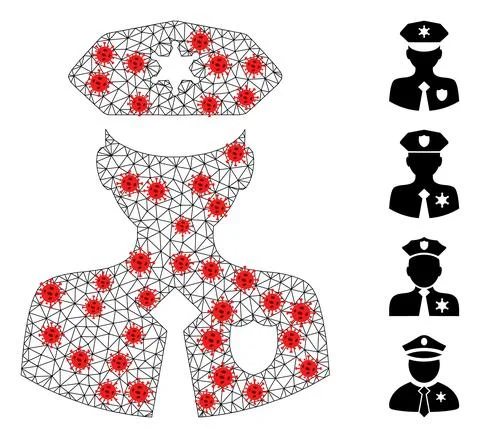Polygonal Mesh Constable Pictogram with Coronavirus Centers Illustrazione stock