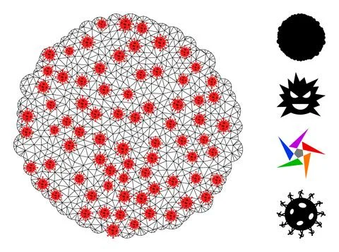 Polygonal Mesh Core Icon with Virus Nodes Stock Illustration