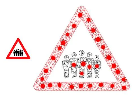 Polygonal Mesh Crowd Warning Icon with Covid Centers Stock Illustration