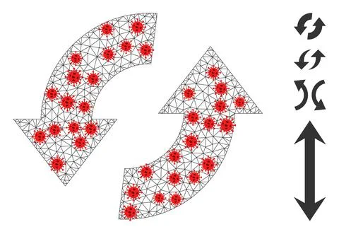 Polygonal Mesh Exchange Arrows Icon with Virus Centers Illustrazione stock