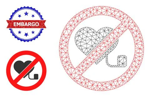 Polygonal Mesh Forbidden Pacemaker Icon and Textured Bicolor Embargo Stamp Seal Stock Illustration