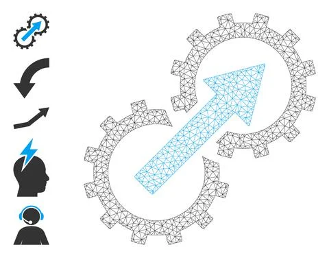 Polygonal Mesh Gear Integration Icon with Simple Symbols Stock Illustration