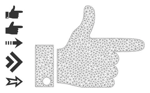 Polygonal Mesh Hand Pointer Right Icon with Simple Glyphs Stock Illustration