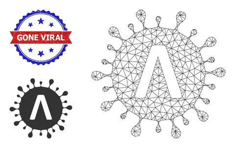Polygonal Mesh Lambda Coronavirus Strain Icon and Grunge Bicolor Gone Viral Seal 库存插图