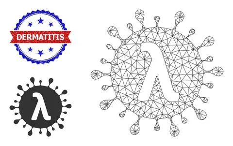 Polygonal Mesh Lambda Covid Virus Icon and Unclean Bicolor Dermatitis Seal 库存插图