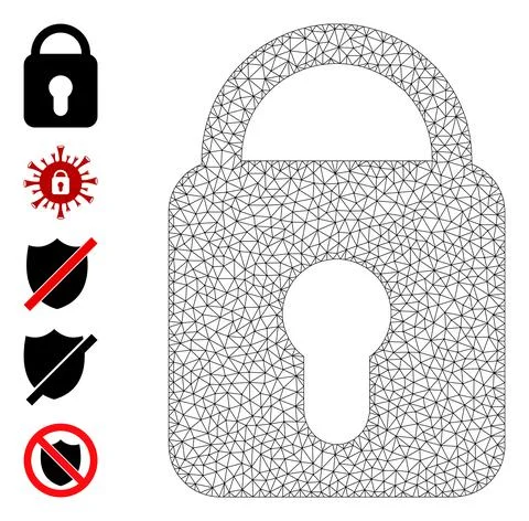 Polygonal Mesh Locked Icon with Simple Pictograms Stockillustratie