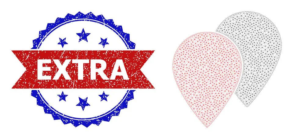 Polygonal Mesh Map Pointers Icon and Unclean Bicolor Extra Watermark 스톡 일러스트