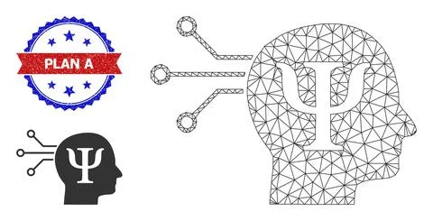 Polygonal Mesh Mental Programming Icon and Scratched Bicolor Plan A Stamp Stock Illustration